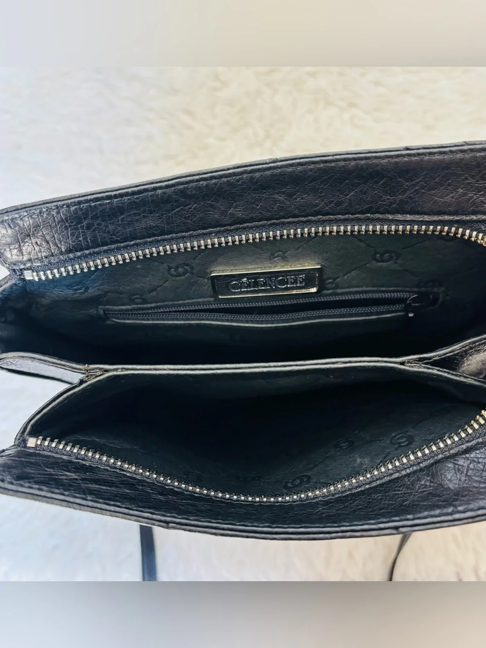 Celencee Genuine Ostrich Black Leather Multifunction Bag